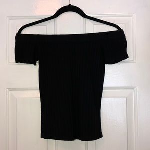 Ambiance Black Off The Shoulder Textured Top